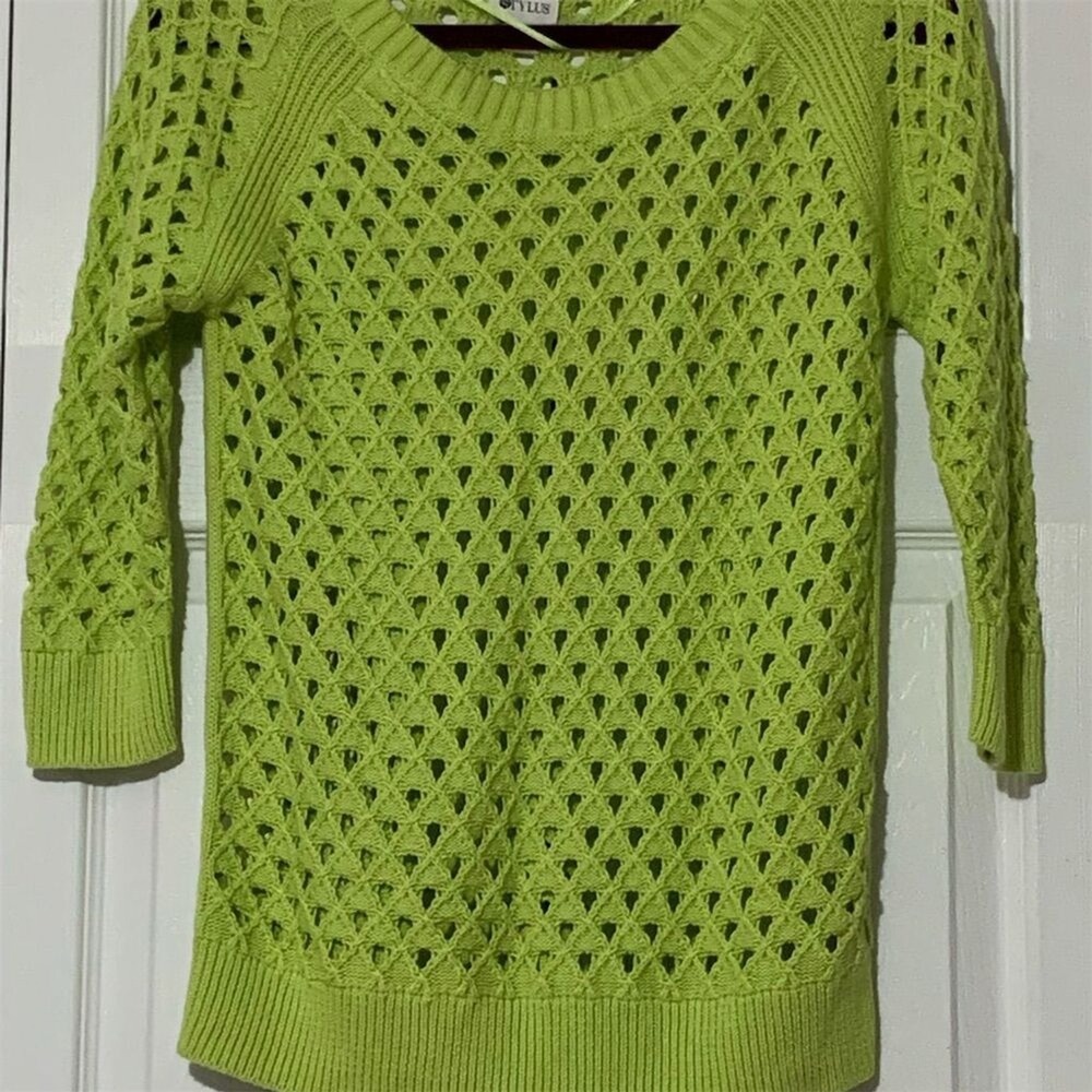Stylus Women's Medium Green Scoop Neck Knit Pullover Sweater‎ 3/4 Sleeve Casual